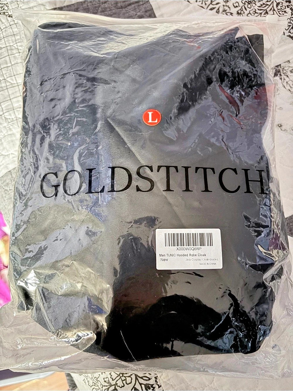 Goldstitch Hooded Robe Cloak Men's Black Size Large NWT